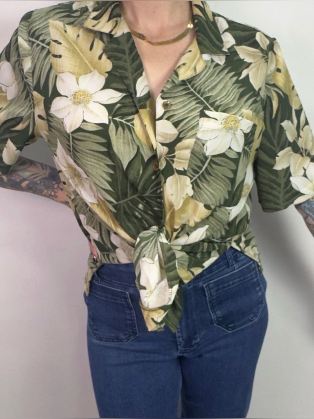 90s vintage Alfred Dunner green floral shirt | Size 12 or XL | Vtg vacation top